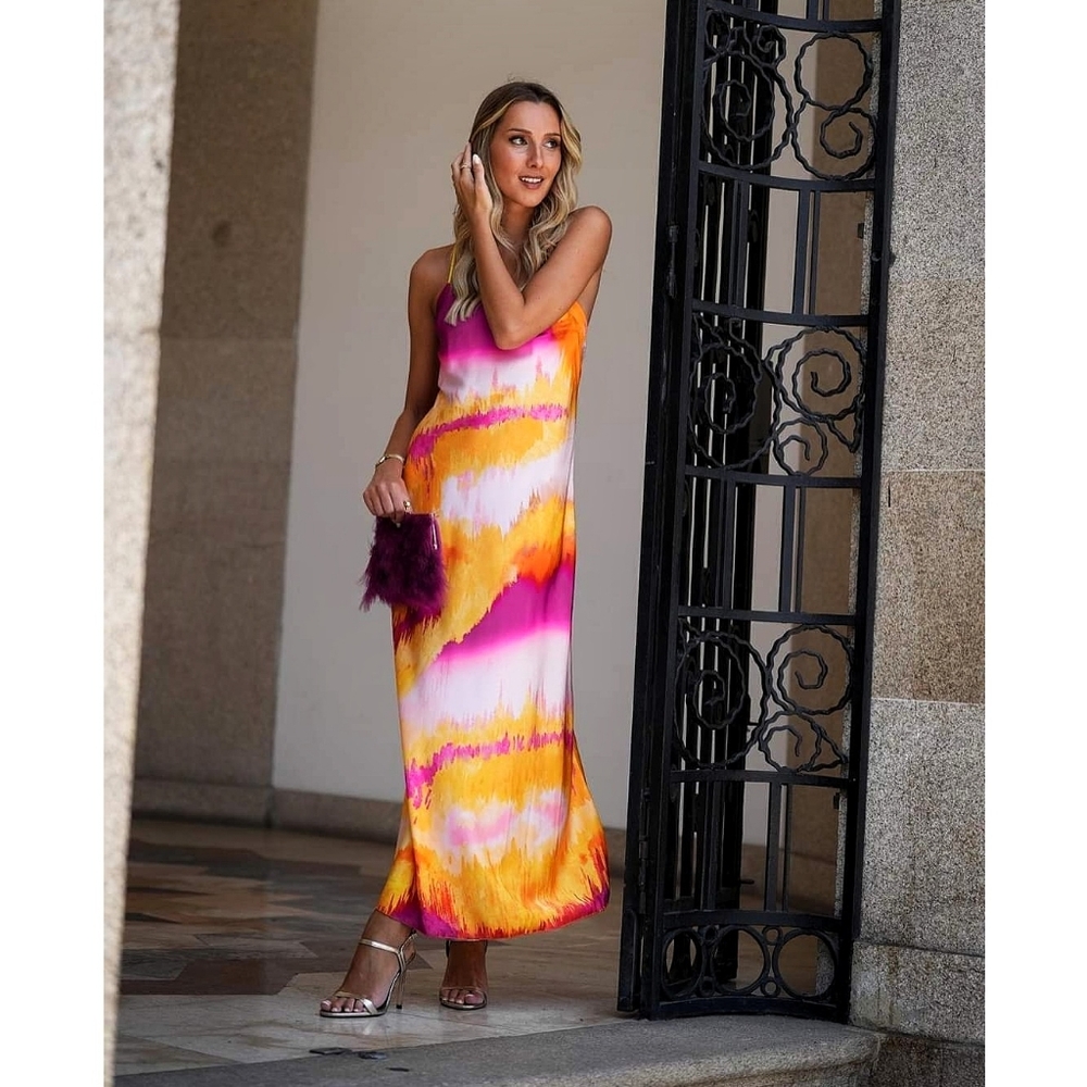Vintage Escada 90s Milkmaid Tie Dye Silk Slip Dress